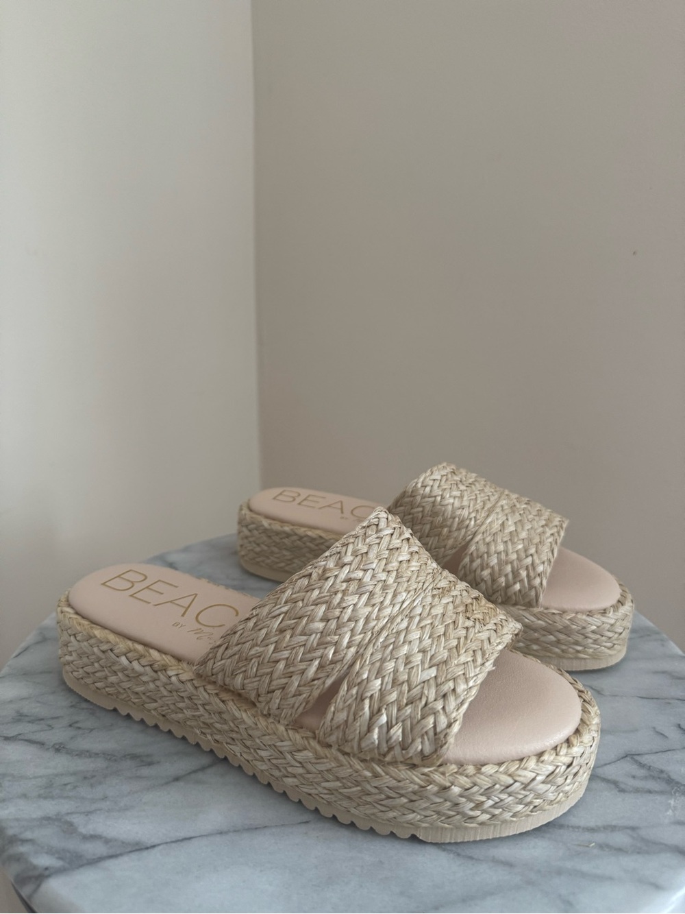 BEACH by Matisse Layback Raffia Platform Slide Sandals Women’s Size 7 Natural - Picture 2 of 8